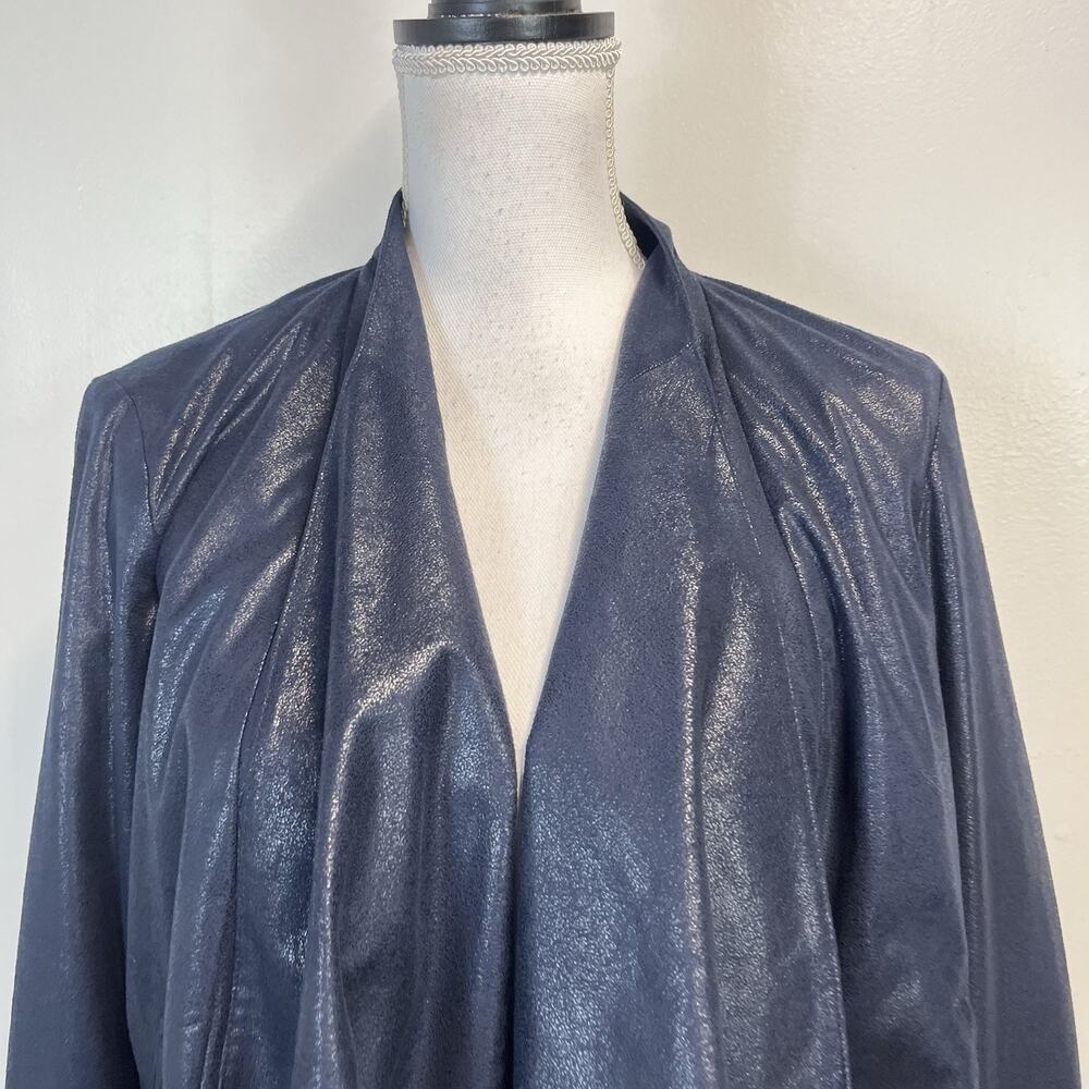 INC International Concepts Faux Leather Waterfall Blazer Women's Large Blue Navy - Picture 3 of 9